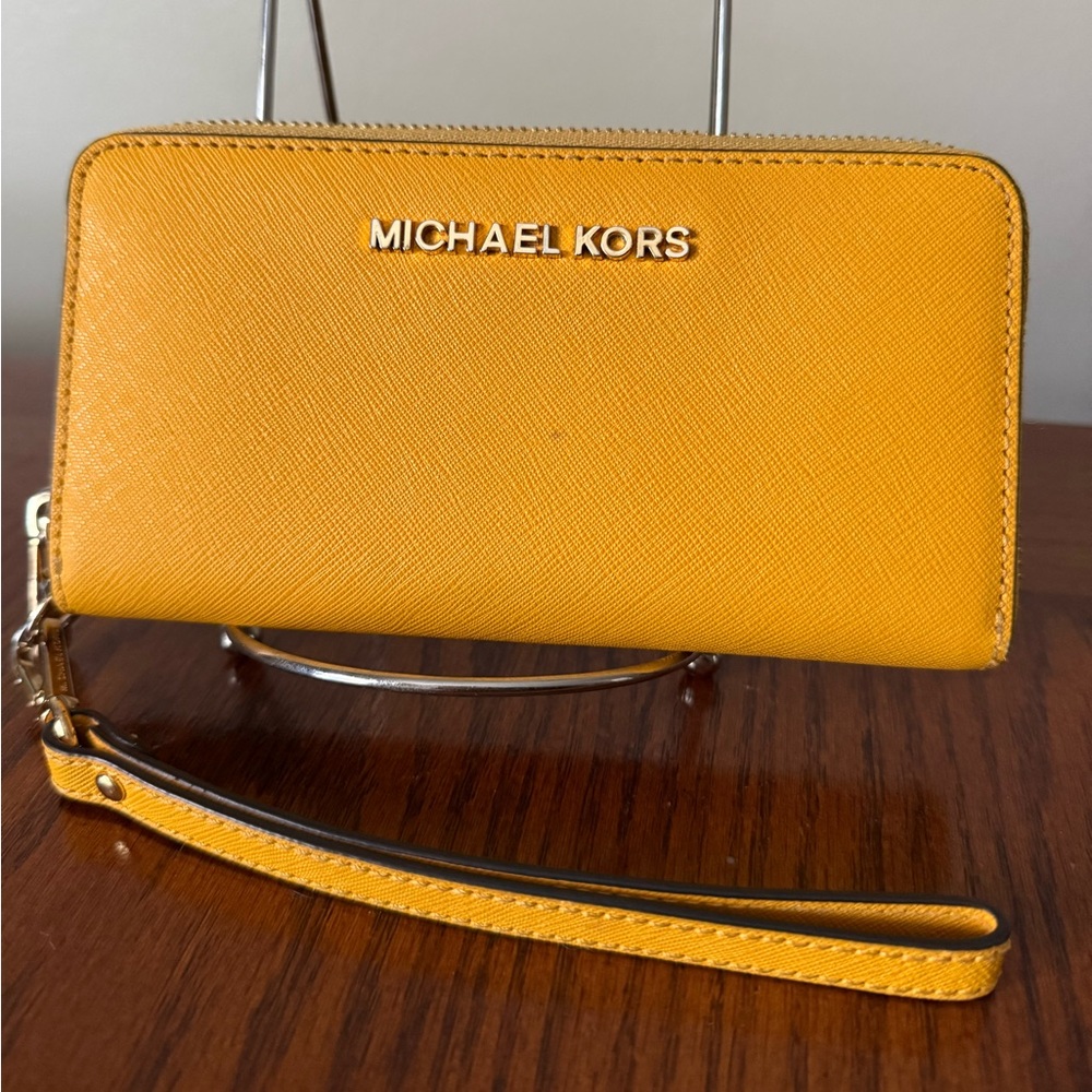 Michael Kors Saffiano Leather Wallet/Wristlet marigold